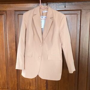 Elagia NWT Pink Beige Double Breasted Padded Shoulder Blazer Sz L